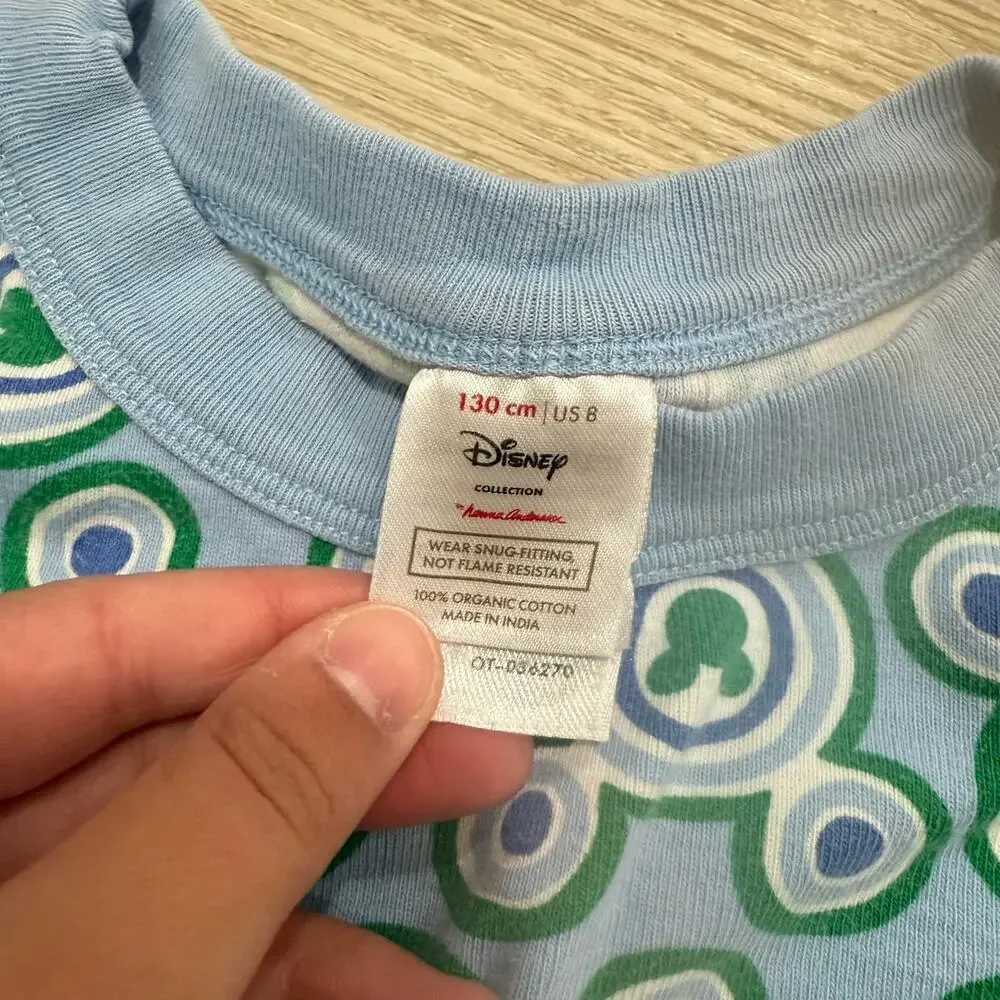 Hanna Andersson Kids Disney Mickey Mouse Blue Green Graphic Pajama Top Size 8